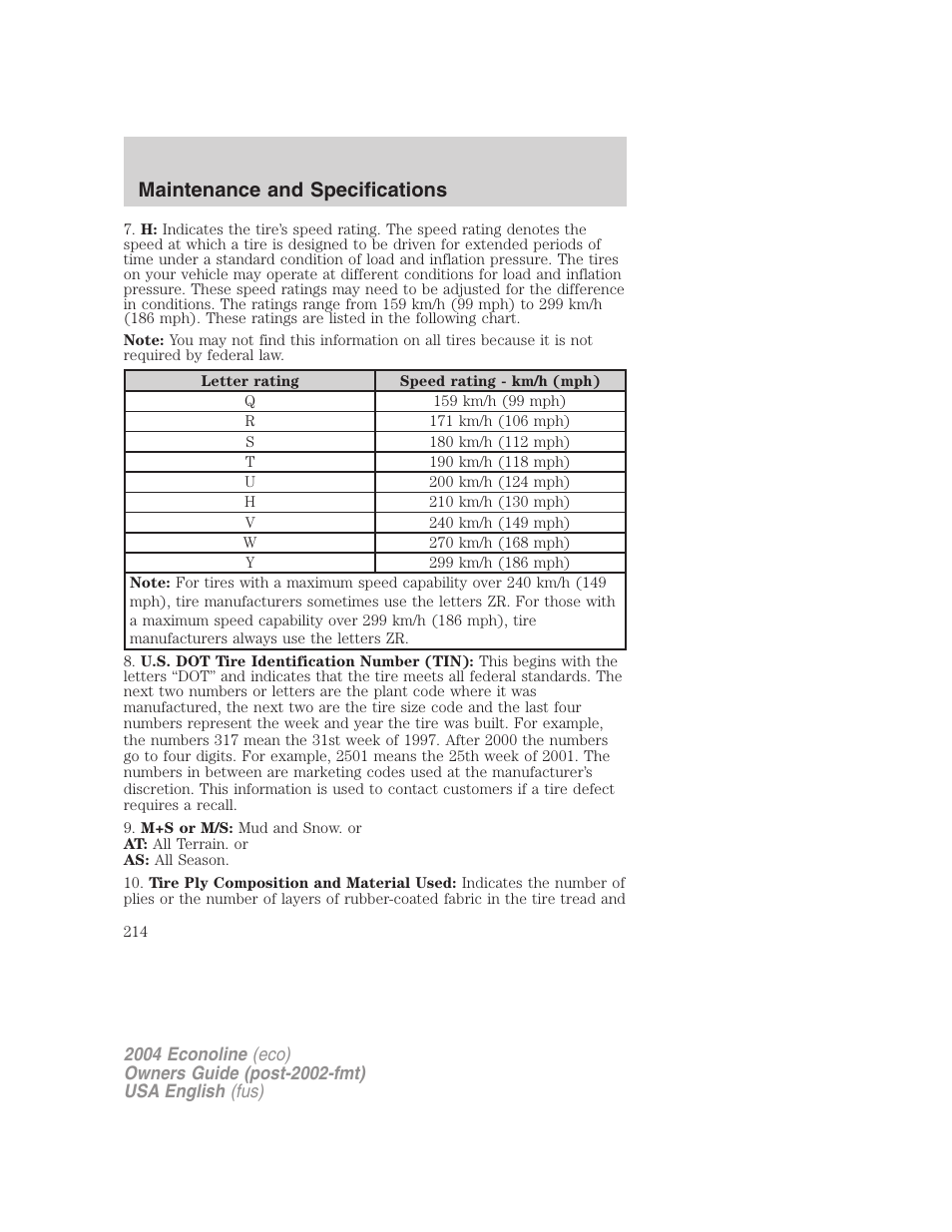 Maintenance and specifications | FORD AM/FM stereo User Manual | Page 214 / 248