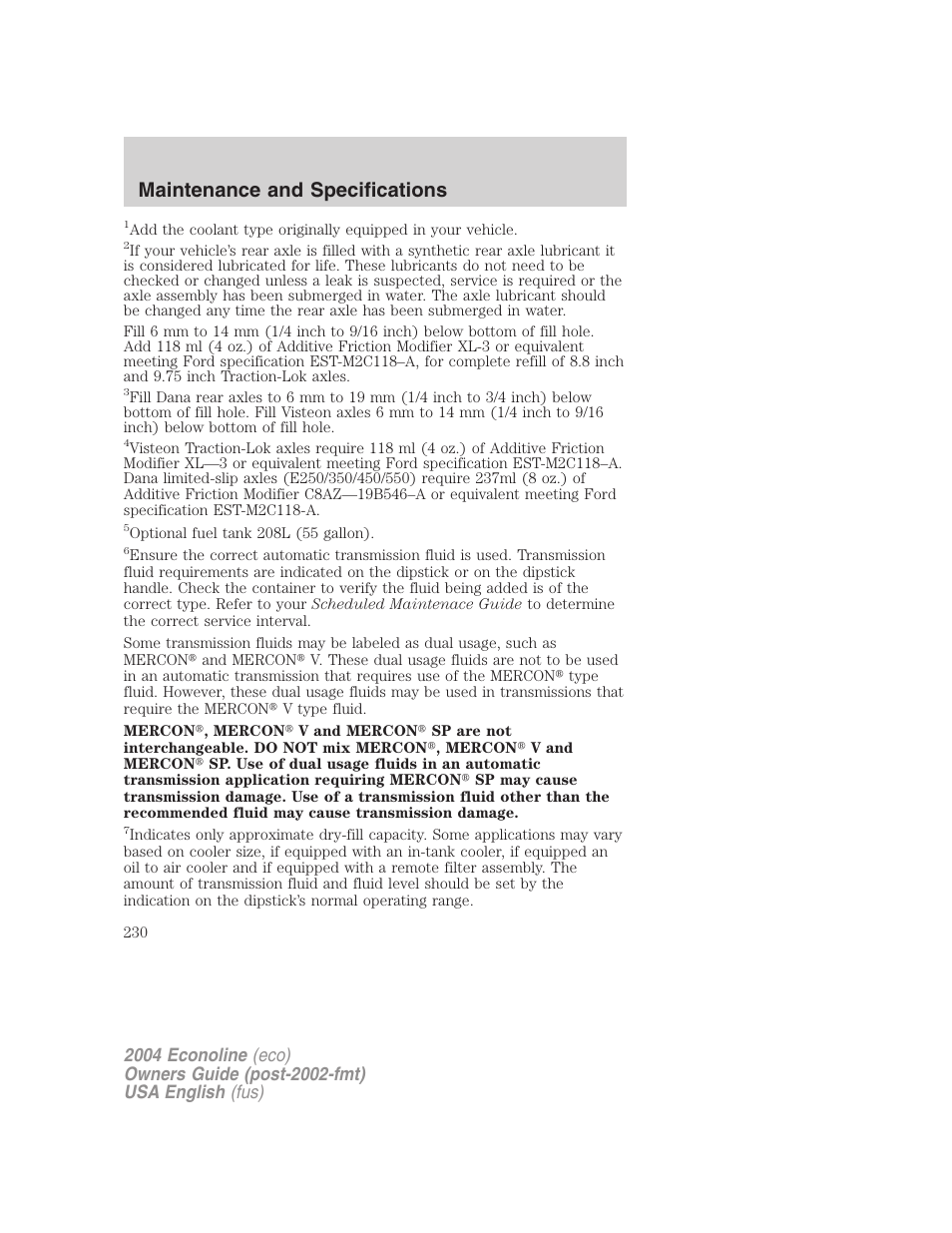 Maintenance and specifications | FORD AM/FM stereo User Manual | Page 230 / 248