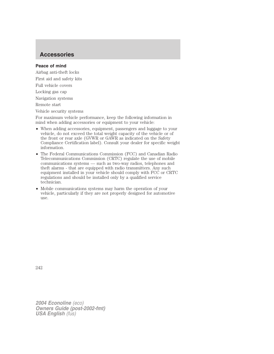 Accessories | FORD AM/FM stereo User Manual | Page 242 / 248