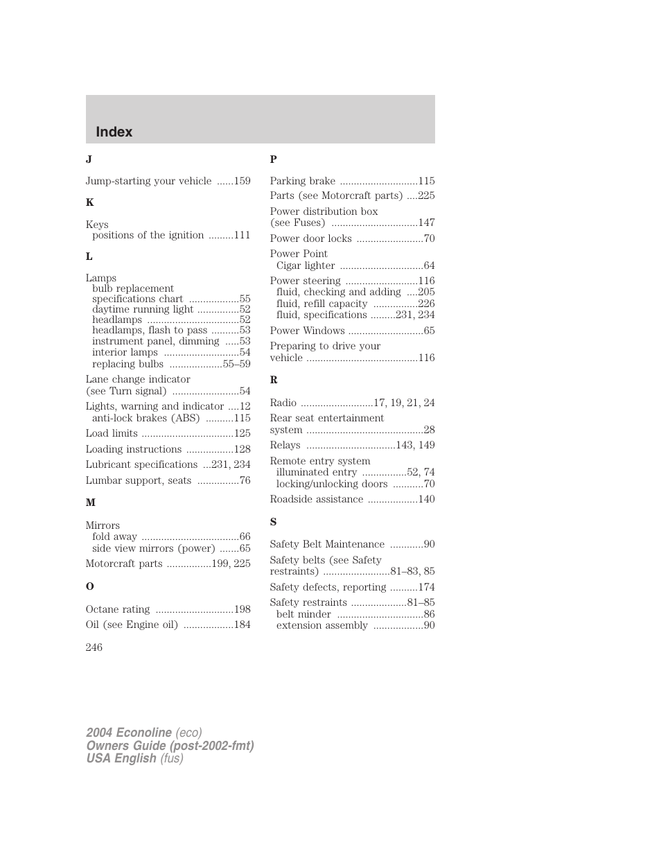 Index | FORD AM/FM stereo User Manual | Page 246 / 248