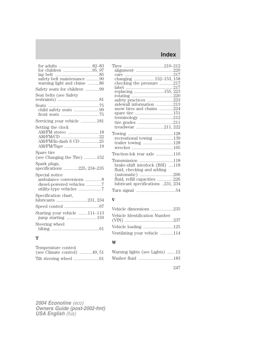 Index | FORD AM/FM stereo User Manual | Page 247 / 248