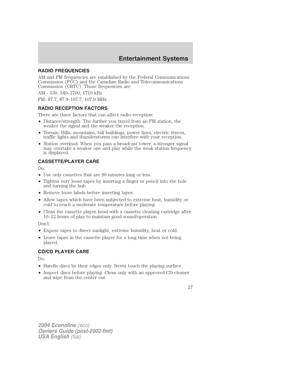 Entertainment systems | FORD AM/FM stereo User Manual | Page 27 / 248