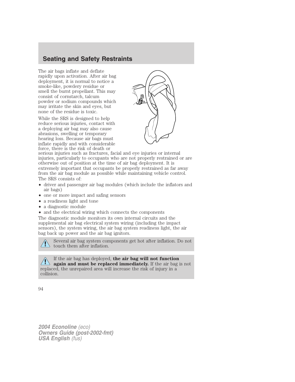 Seating and safety restraints | FORD AM/FM stereo User Manual | Page 94 / 248
