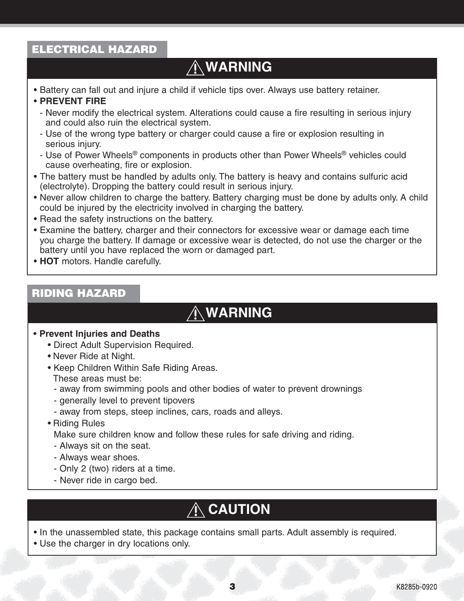 Warning, Caution | FORD MONSTER TRACTION K8285 User Manual | Page 3 / 28