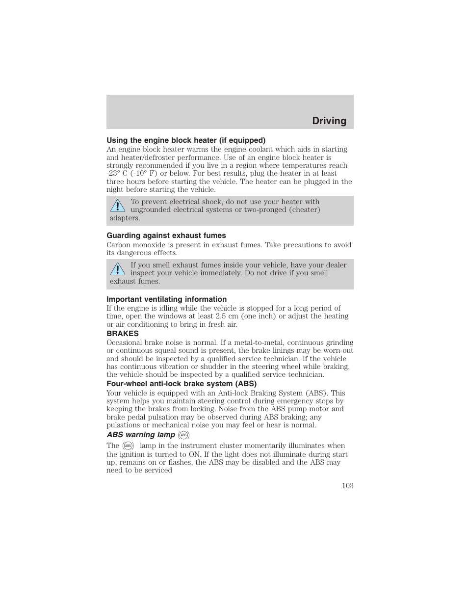 Driving | FORD 2002 Explorer Sport Trac User Manual | Page 103 / 200