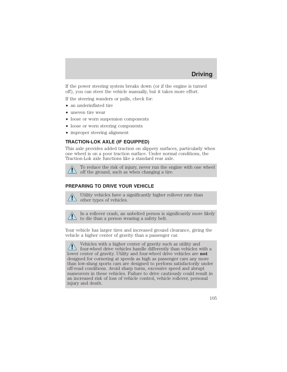 Driving | FORD 2002 Explorer Sport Trac User Manual | Page 105 / 200