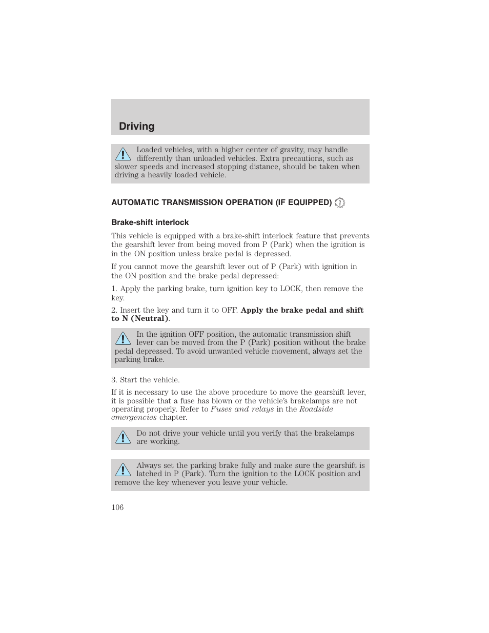 Driving | FORD 2002 Explorer Sport Trac User Manual | Page 106 / 200