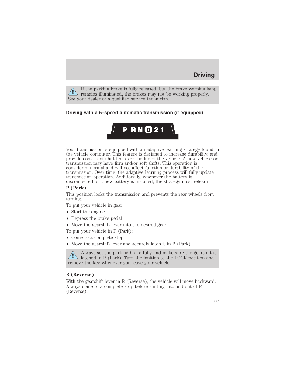 Driving | FORD 2002 Explorer Sport Trac User Manual | Page 107 / 200