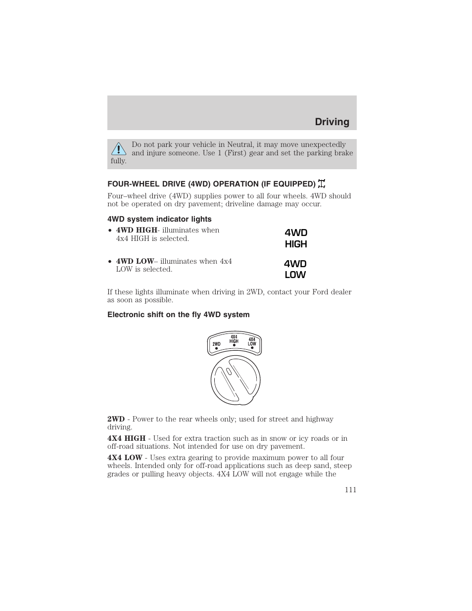 Driving | FORD 2002 Explorer Sport Trac User Manual | Page 111 / 200