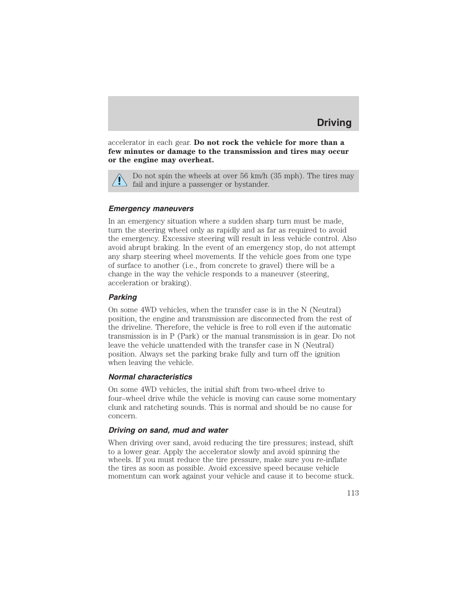 Driving | FORD 2002 Explorer Sport Trac User Manual | Page 113 / 200