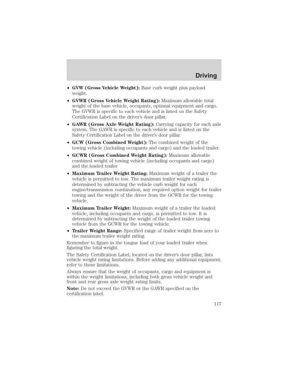 Driving | FORD 2002 Explorer Sport Trac User Manual | Page 117 / 200