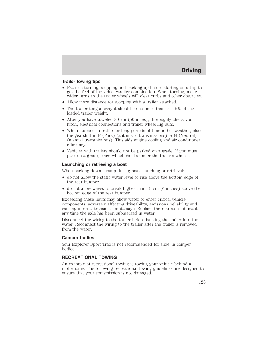 Driving | FORD 2002 Explorer Sport Trac User Manual | Page 123 / 200