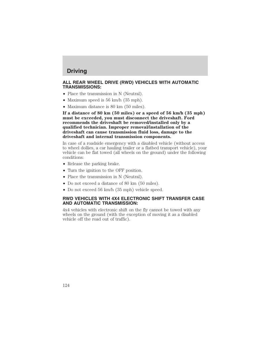 Driving | FORD 2002 Explorer Sport Trac User Manual | Page 124 / 200