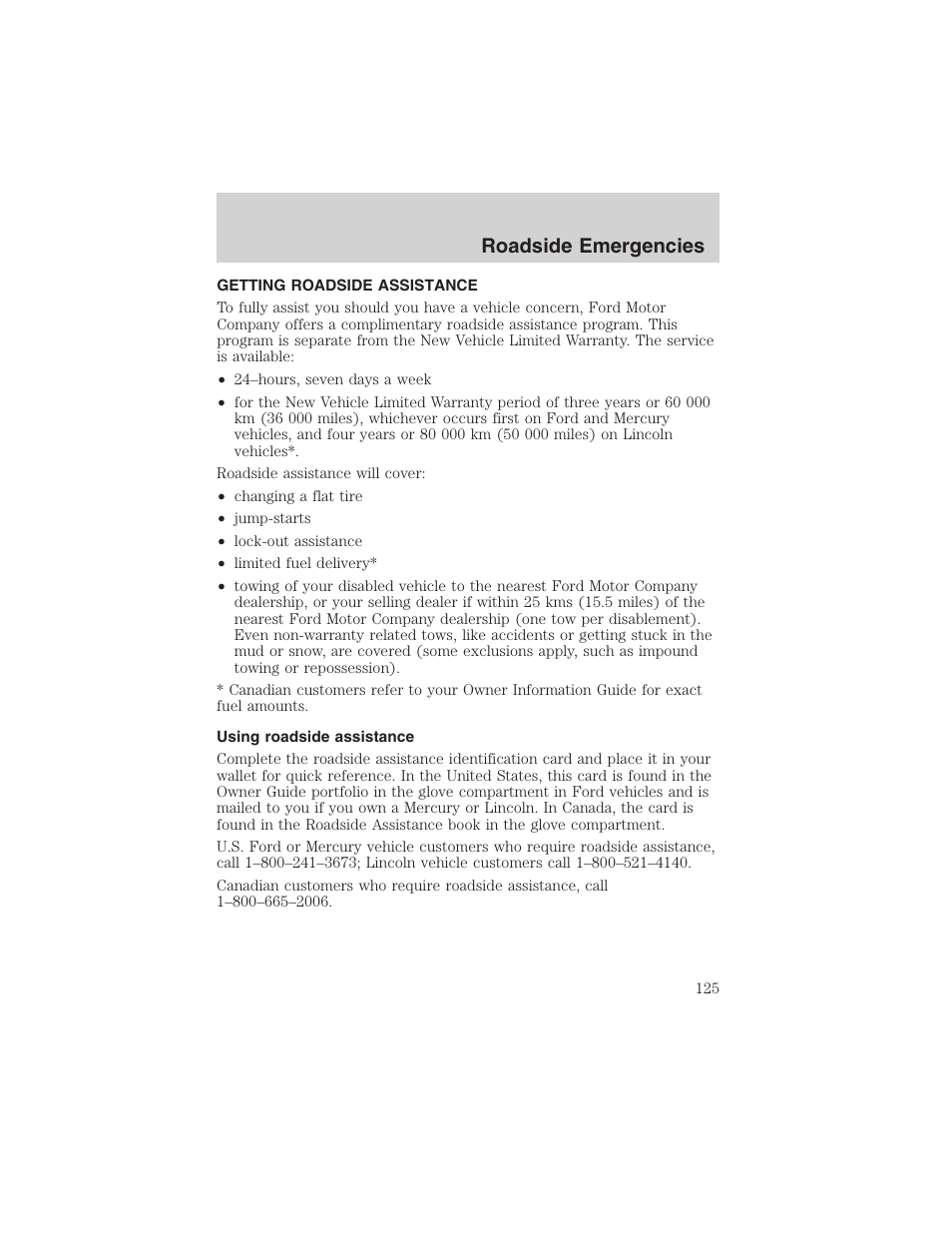 Roadside emergencies | FORD 2002 Explorer Sport Trac User Manual | Page 125 / 200