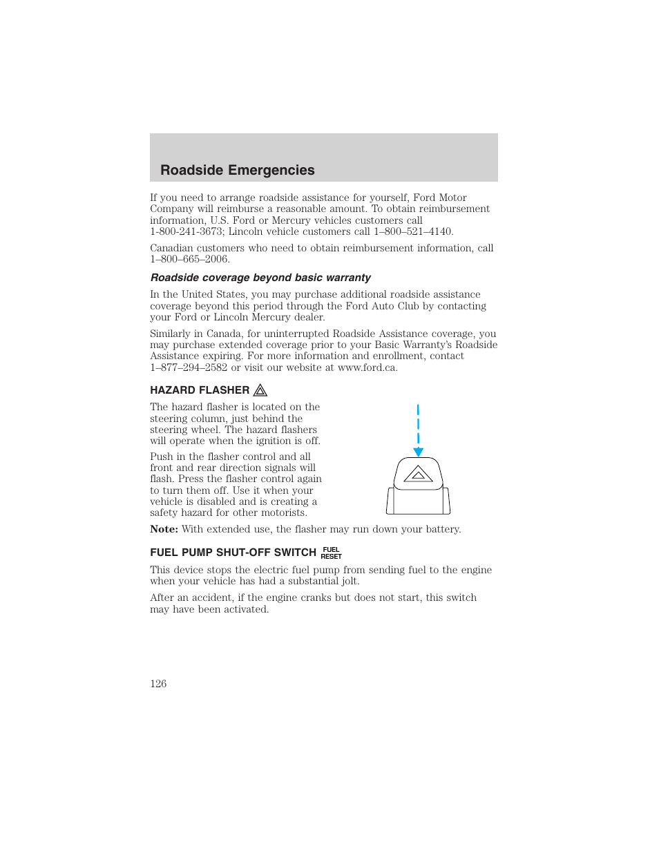 Roadside emergencies | FORD 2002 Explorer Sport Trac User Manual | Page 126 / 200