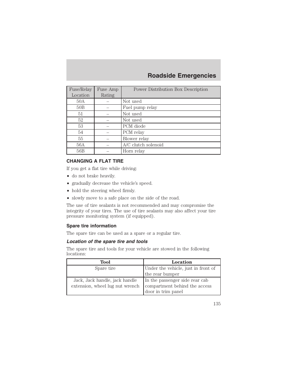 Roadside emergencies | FORD 2002 Explorer Sport Trac User Manual | Page 135 / 200