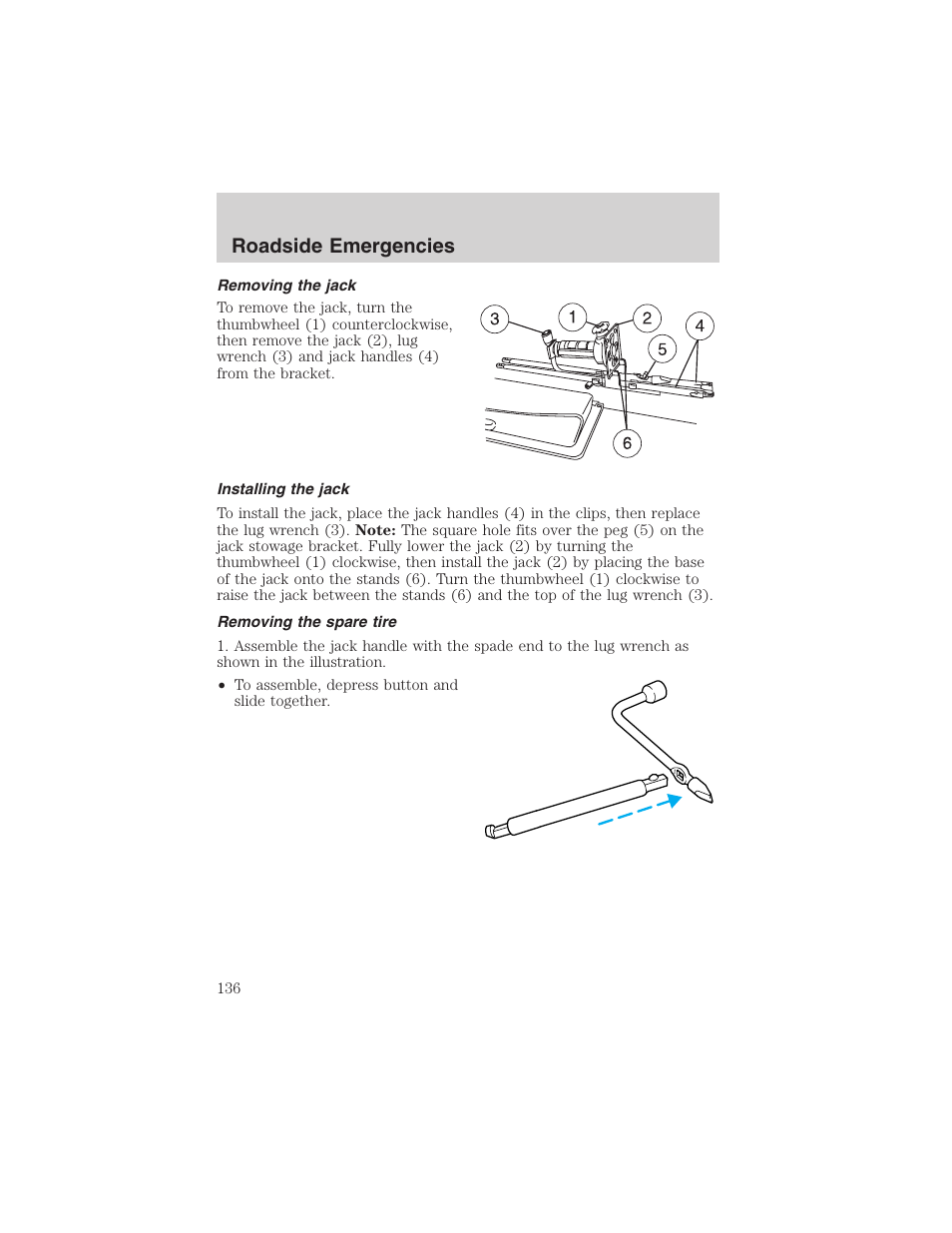Roadside emergencies | FORD 2002 Explorer Sport Trac User Manual | Page 136 / 200