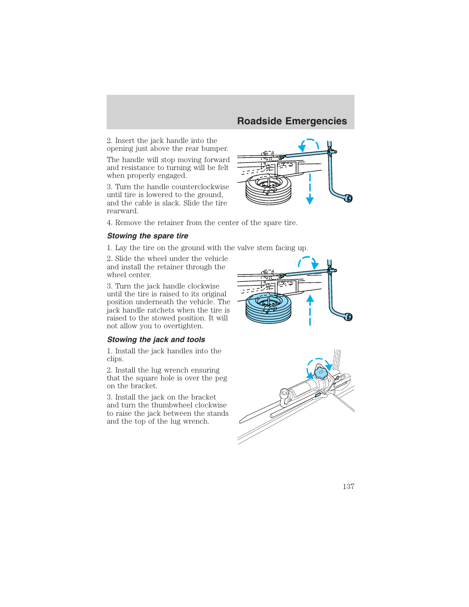 Roadside emergencies | FORD 2002 Explorer Sport Trac User Manual | Page 137 / 200