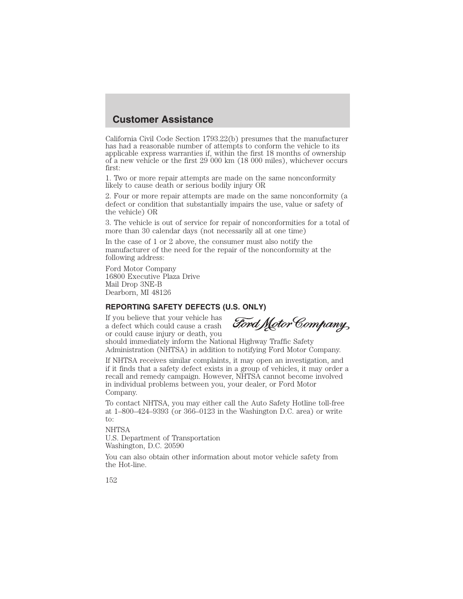 Customer assistance | FORD 2002 Explorer Sport Trac User Manual | Page 152 / 200