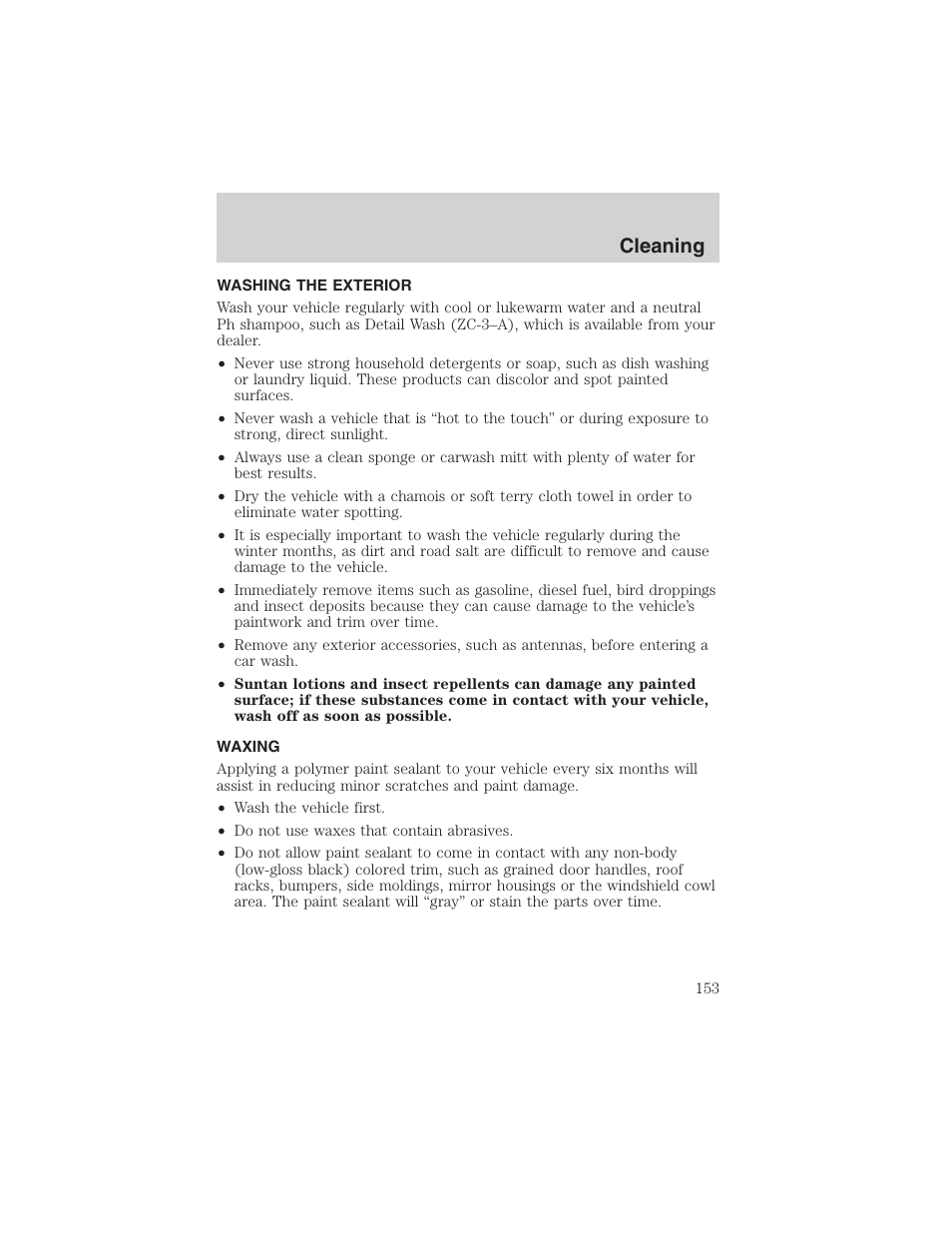 Cleaning | FORD 2002 Explorer Sport Trac User Manual | Page 153 / 200