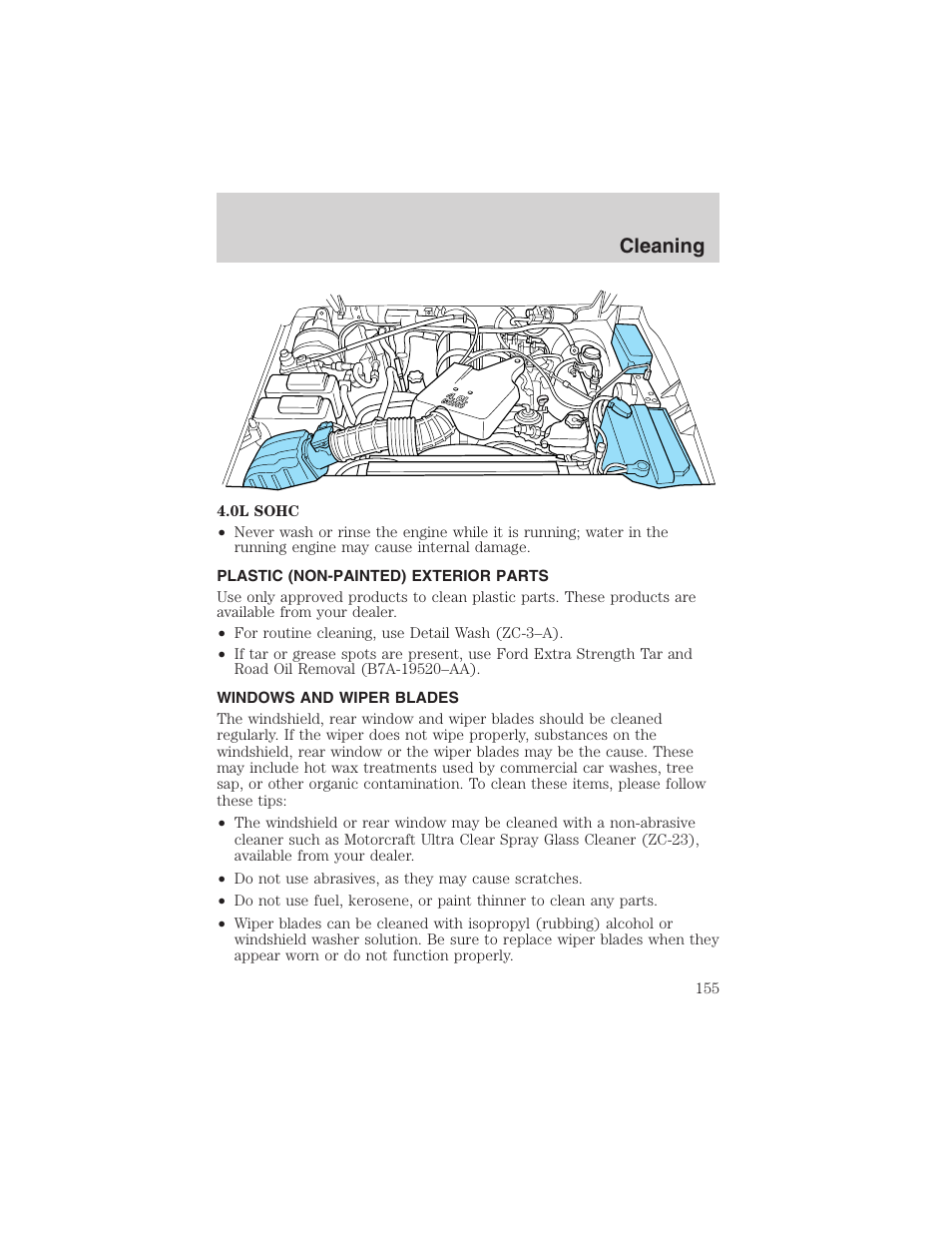 Cleaning | FORD 2002 Explorer Sport Trac User Manual | Page 155 / 200