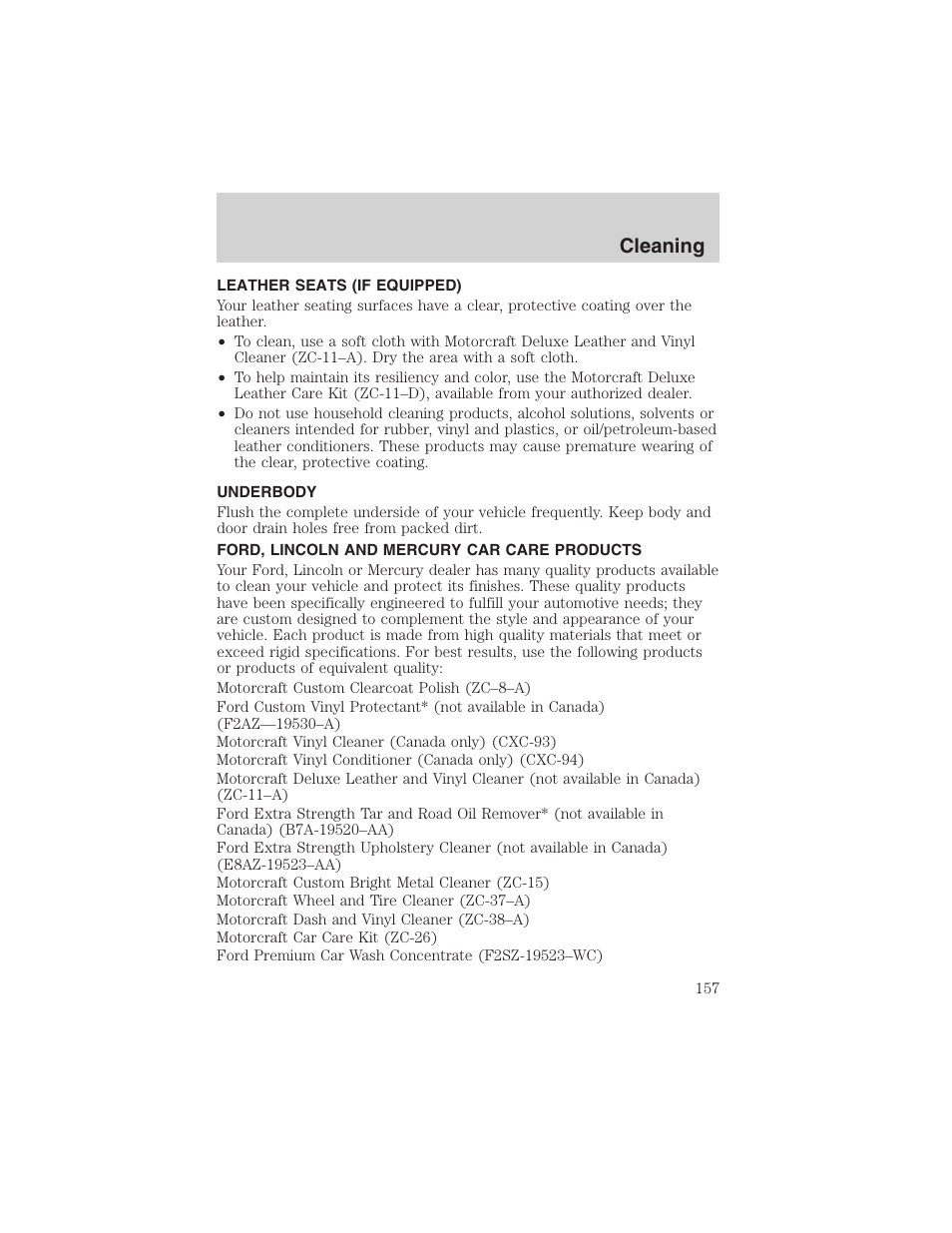 Cleaning | FORD 2002 Explorer Sport Trac User Manual | Page 157 / 200