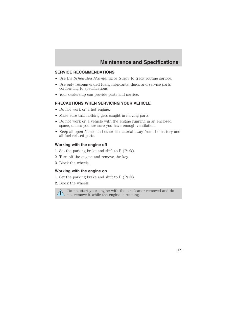 Maintenance and specifications | FORD 2002 Explorer Sport Trac User Manual | Page 159 / 200