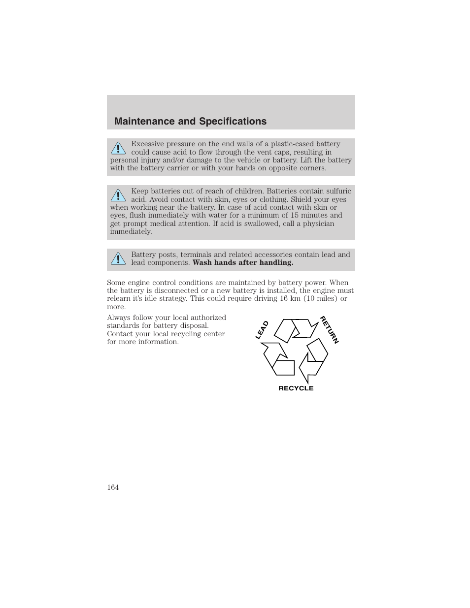 Maintenance and specifications | FORD 2002 Explorer Sport Trac User Manual | Page 164 / 200