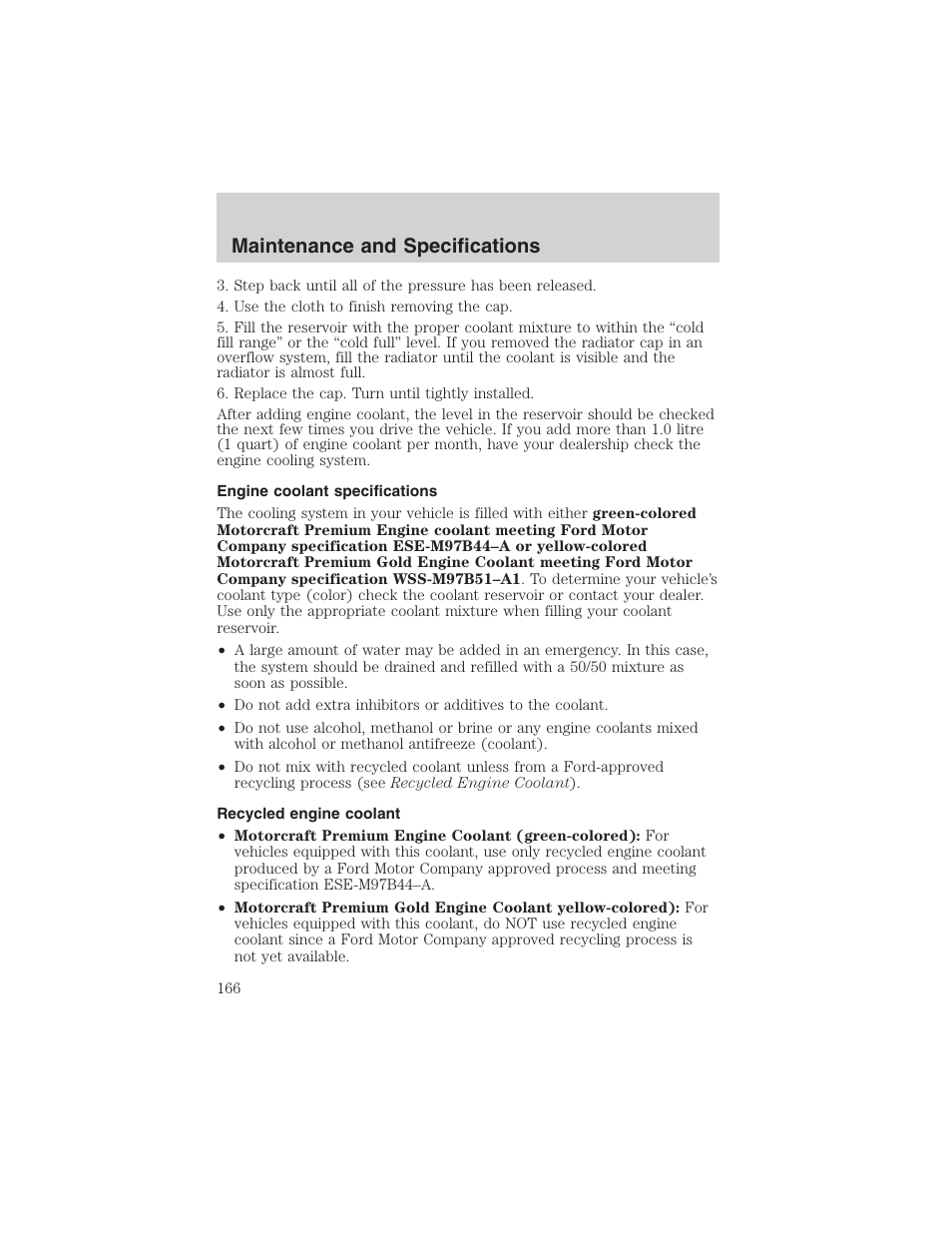 Maintenance and specifications | FORD 2002 Explorer Sport Trac User Manual | Page 166 / 200
