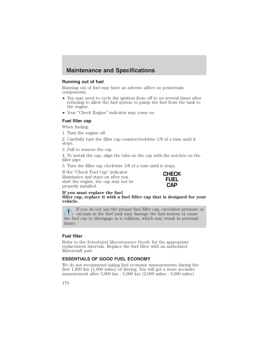 Maintenance and specifications | FORD 2002 Explorer Sport Trac User Manual | Page 170 / 200