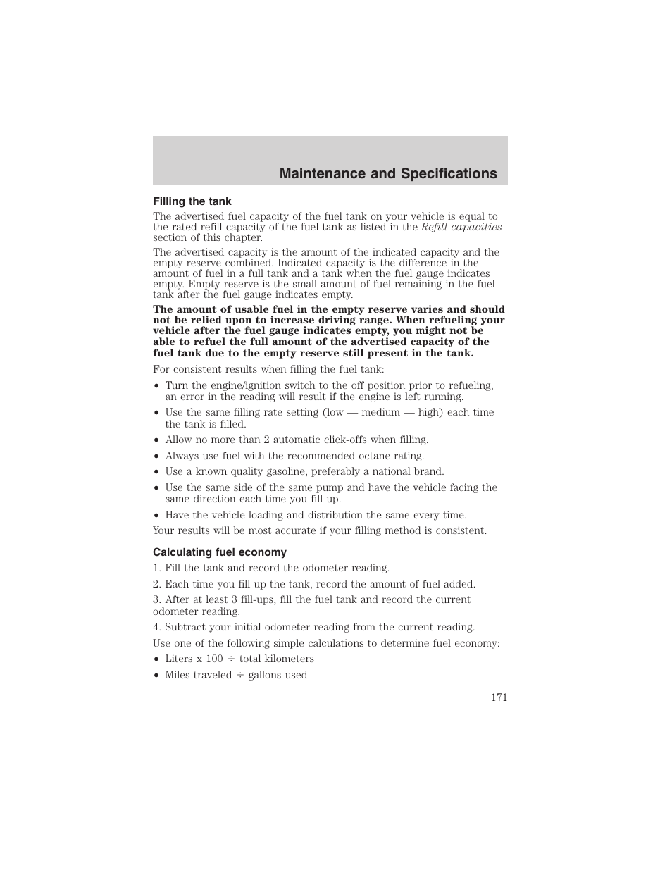 Maintenance and specifications | FORD 2002 Explorer Sport Trac User Manual | Page 171 / 200