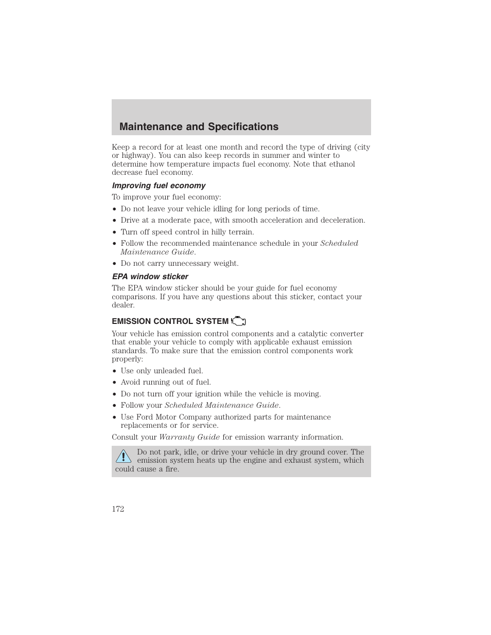 Maintenance and specifications | FORD 2002 Explorer Sport Trac User Manual | Page 172 / 200