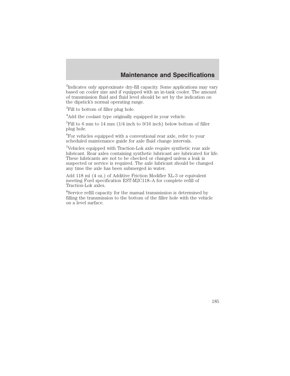 Maintenance and specifications | FORD 2002 Explorer Sport Trac User Manual | Page 185 / 200