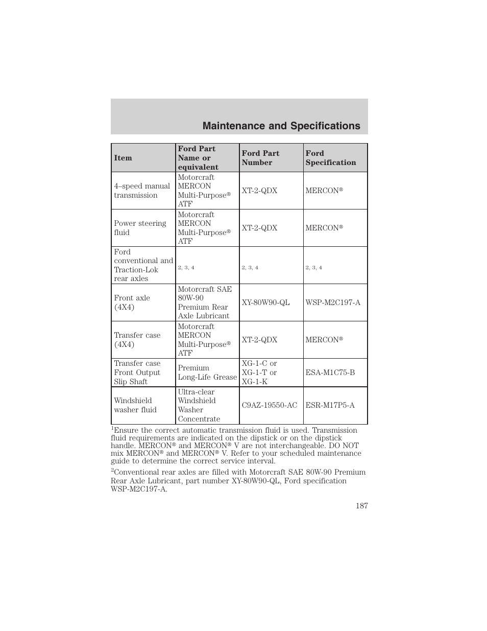 Maintenance and specifications | FORD 2002 Explorer Sport Trac User Manual | Page 187 / 200