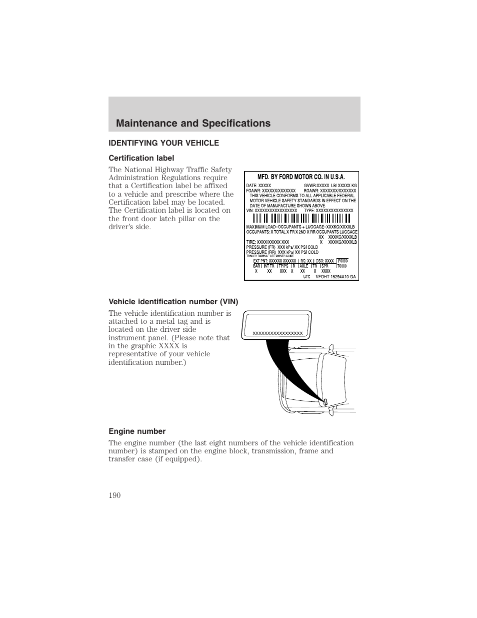 Maintenance and specifications | FORD 2002 Explorer Sport Trac User Manual | Page 190 / 200