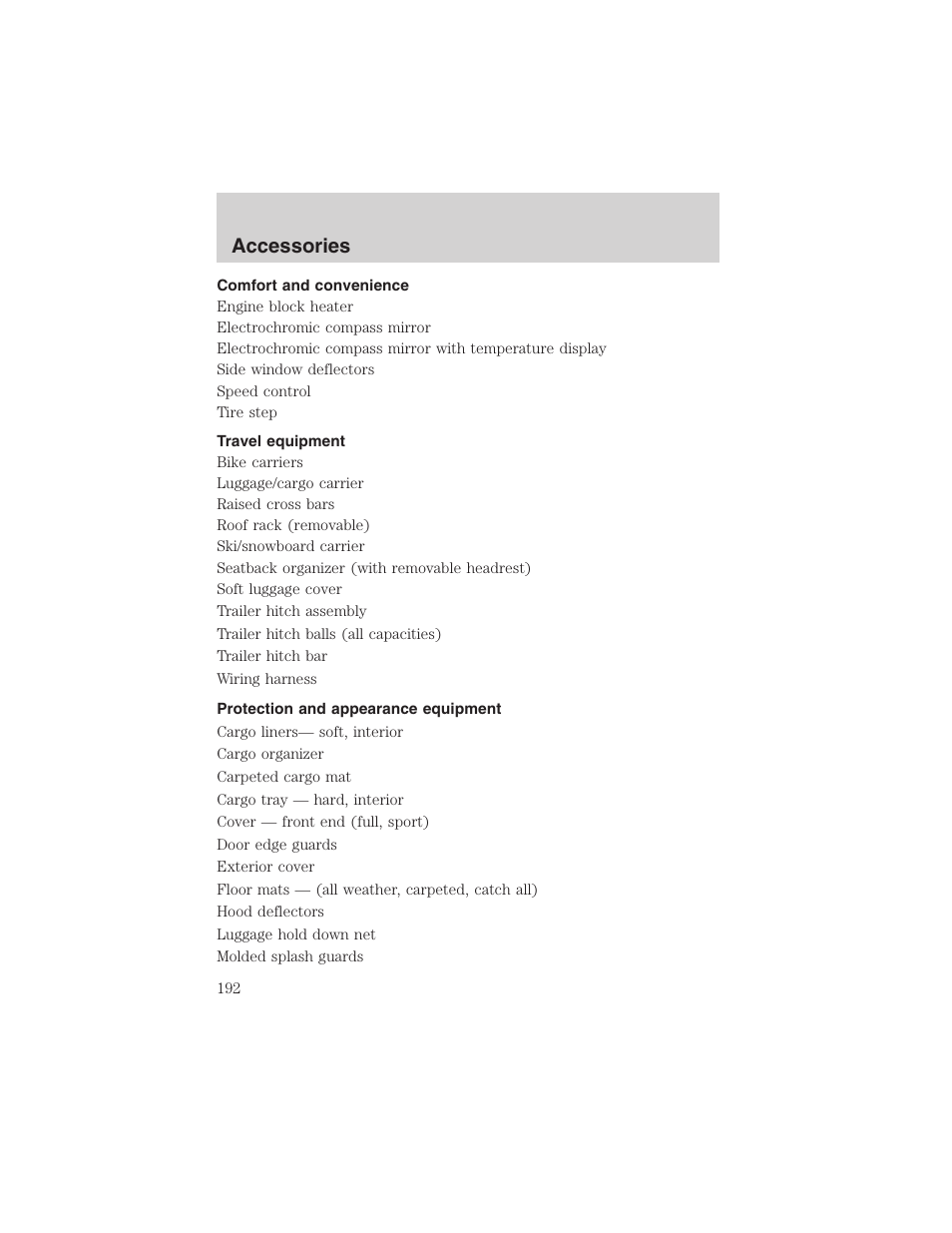 Accessories | FORD 2002 Explorer Sport Trac User Manual | Page 192 / 200