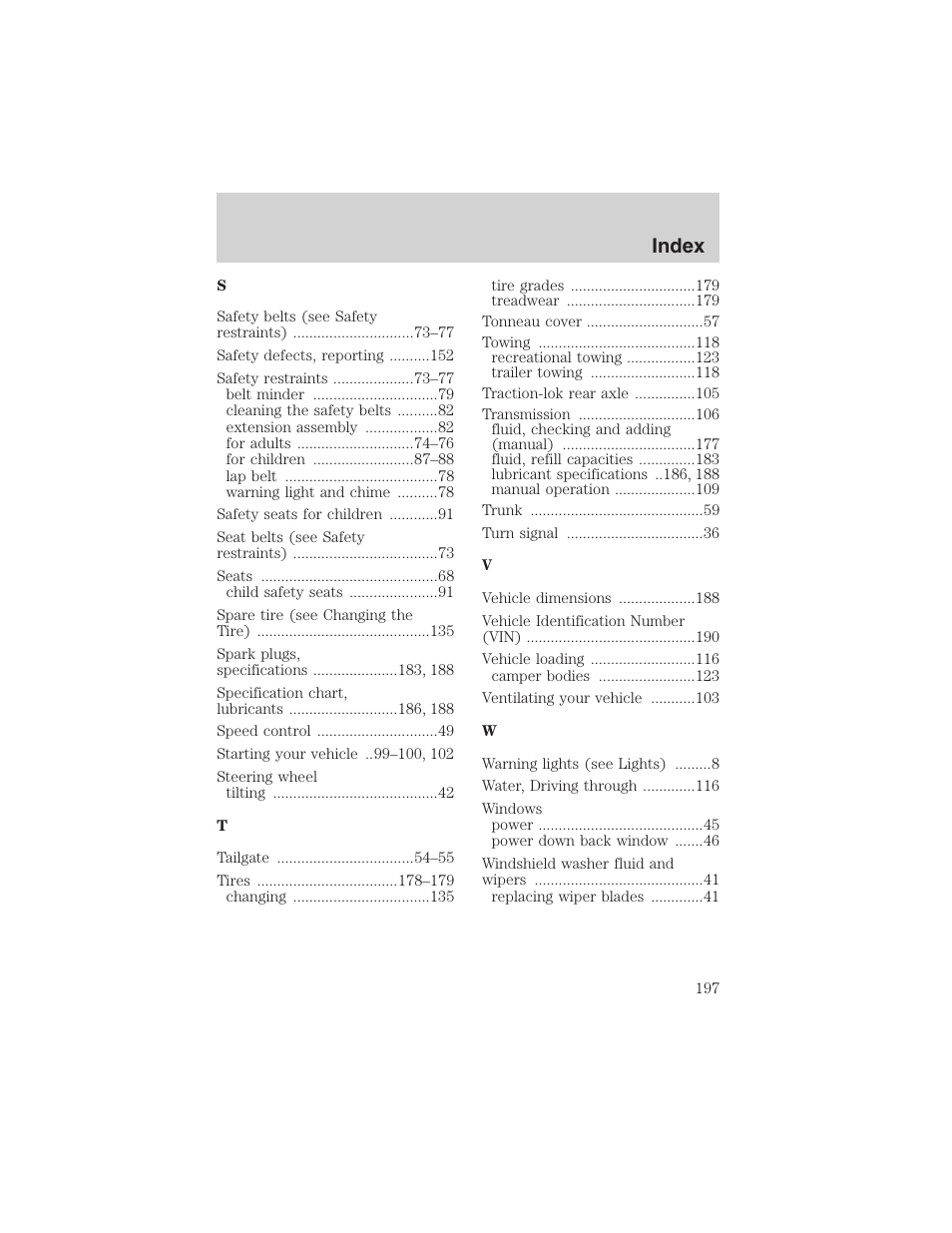 Index | FORD 2002 Explorer Sport Trac User Manual | Page 197 / 200