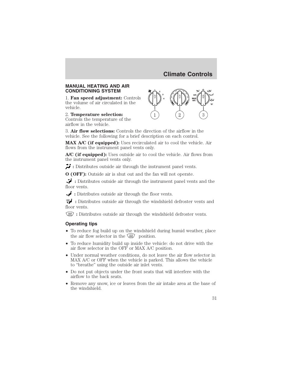 Climate controls | FORD 2002 Explorer Sport Trac User Manual | Page 31 / 200