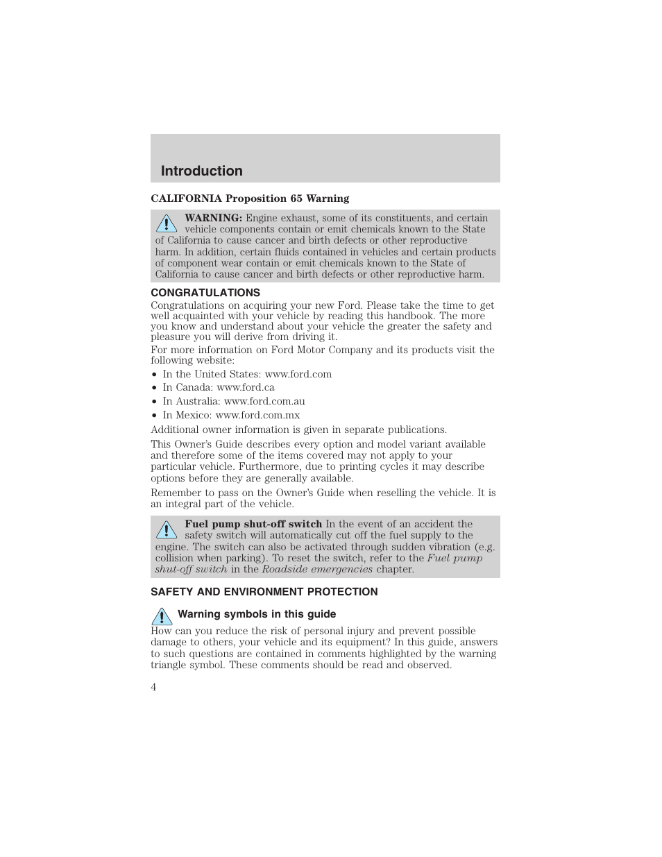 Introduction | FORD 2002 Explorer Sport Trac User Manual | Page 4 / 200