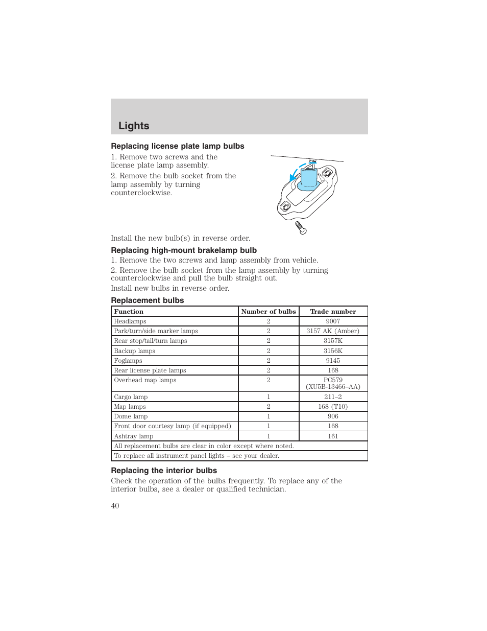 Lights | FORD 2002 Explorer Sport Trac User Manual | Page 40 / 200