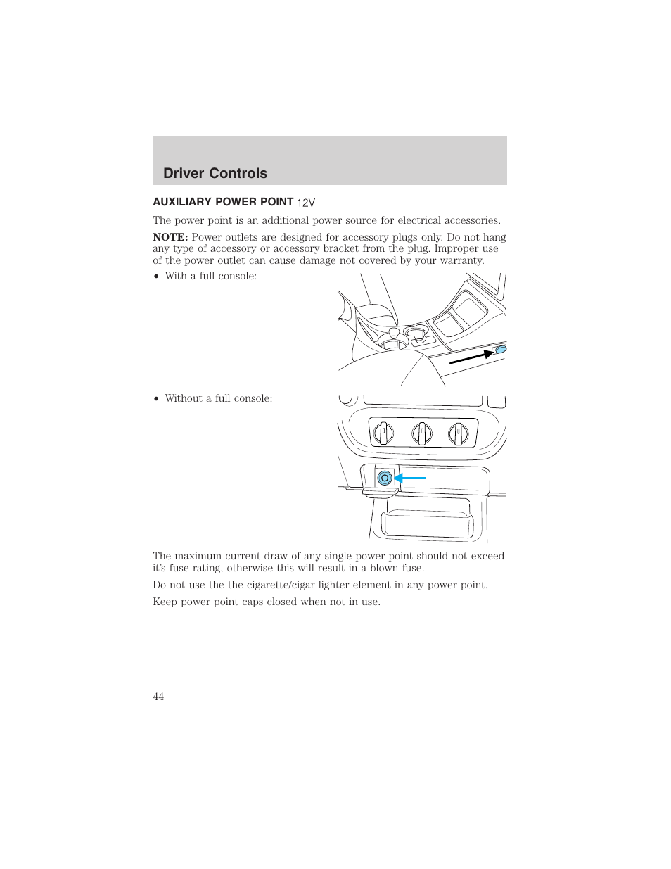 Driver controls | FORD 2002 Explorer Sport Trac User Manual | Page 44 / 200