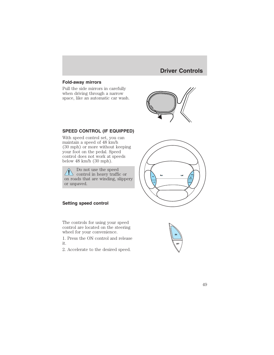 Driver controls | FORD 2002 Explorer Sport Trac User Manual | Page 49 / 200