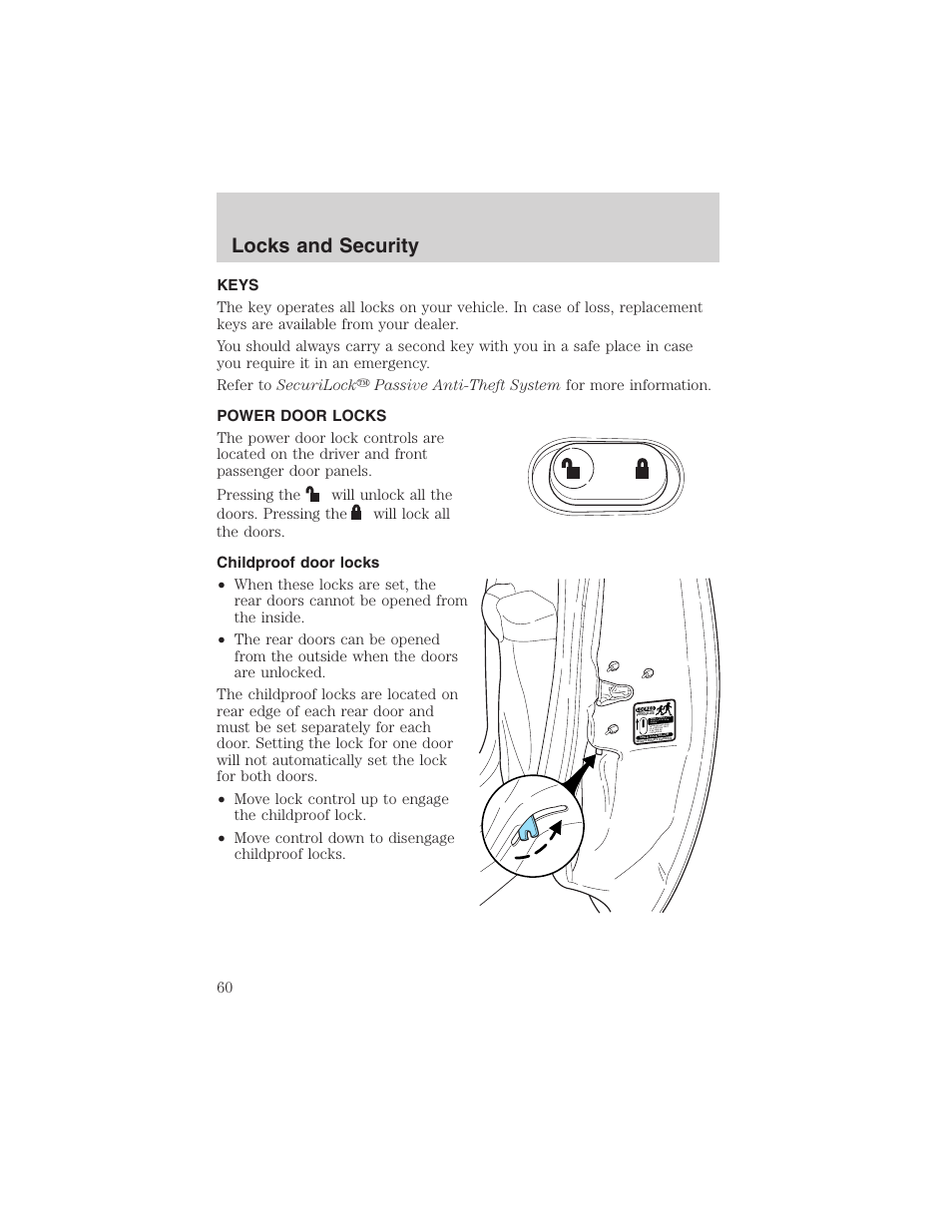 Locks and security | FORD 2002 Explorer Sport Trac User Manual | Page 60 / 200