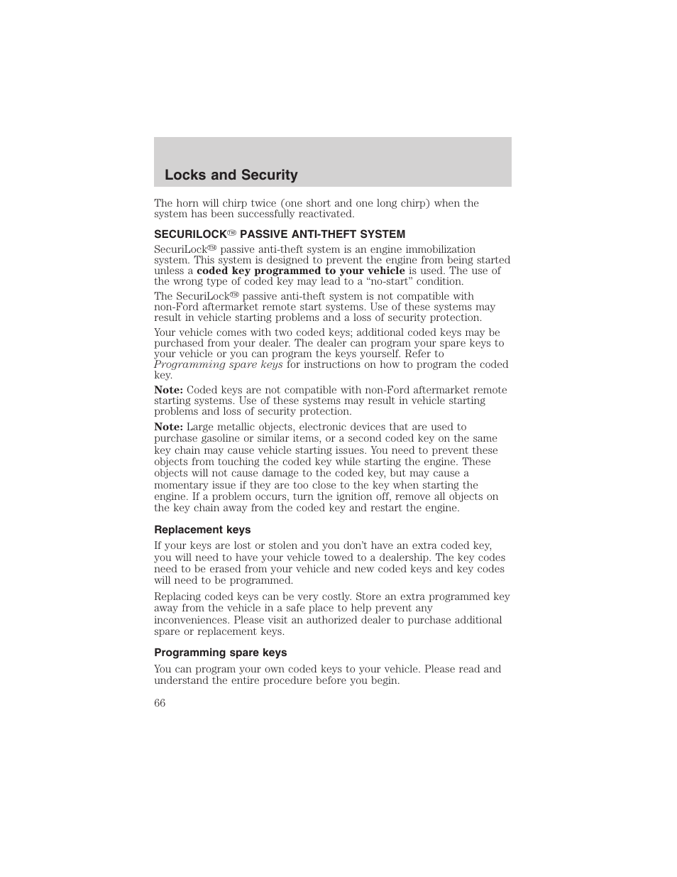 Locks and security | FORD 2002 Explorer Sport Trac User Manual | Page 66 / 200