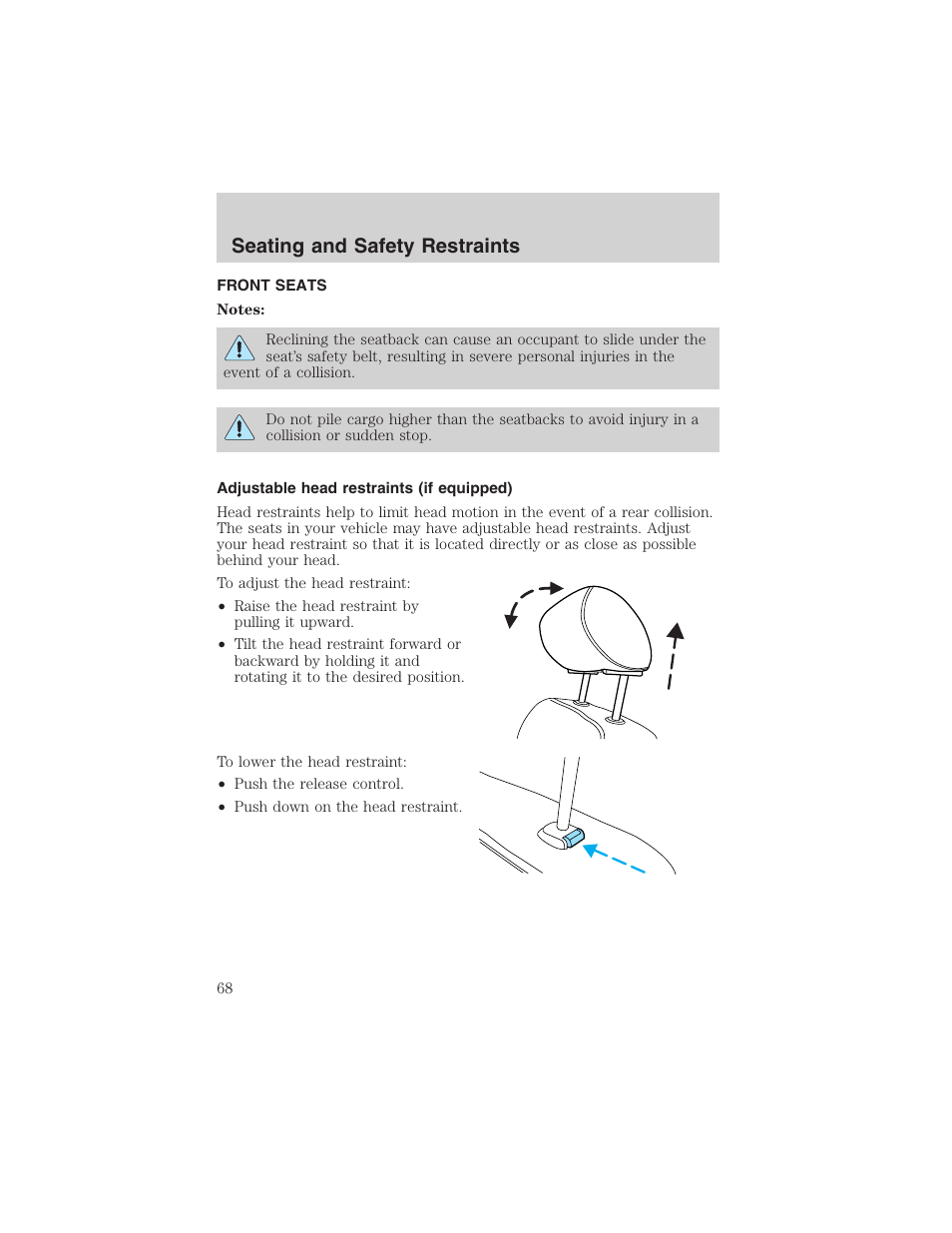 Seating and safety restraints | FORD 2002 Explorer Sport Trac User Manual | Page 68 / 200