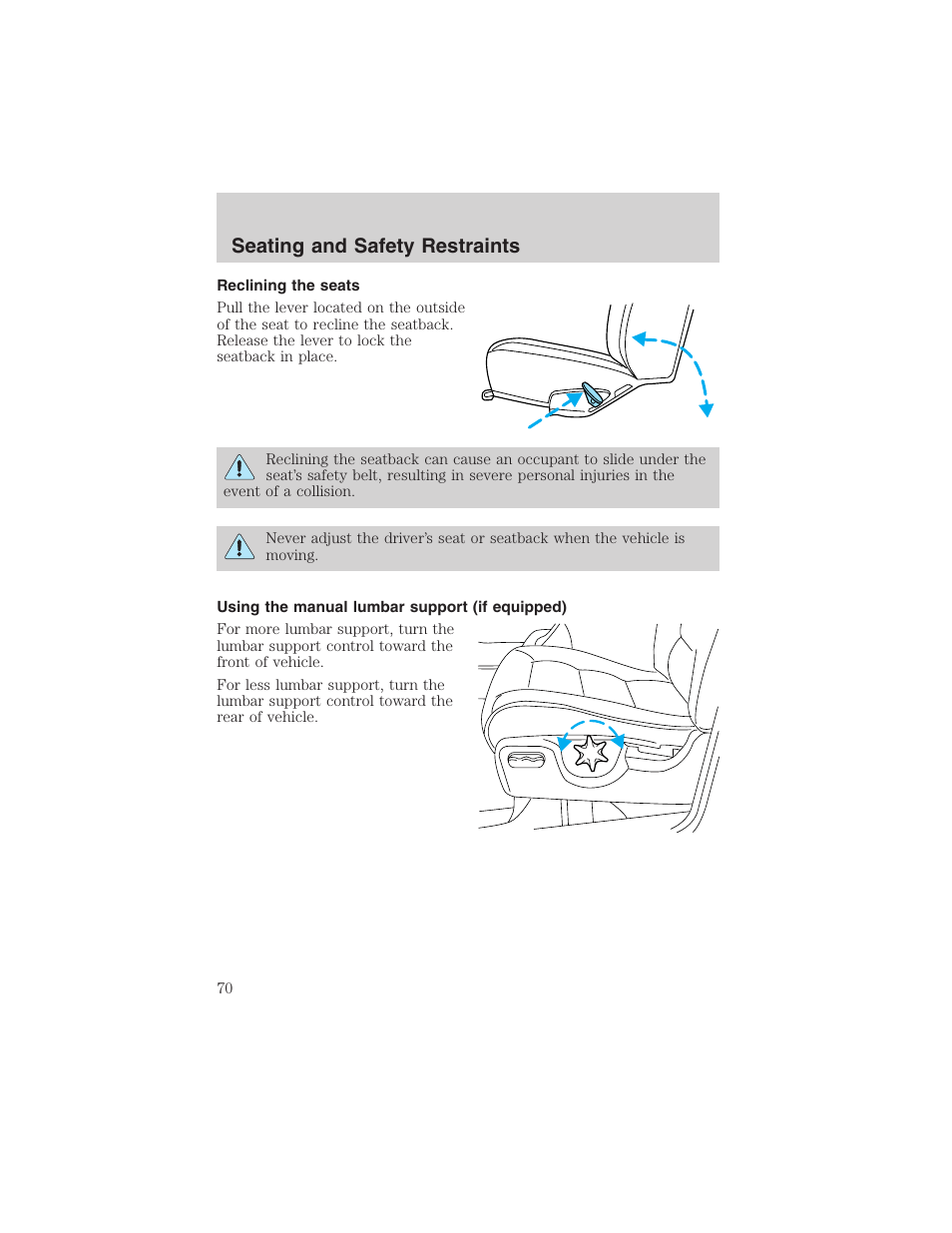 Seating and safety restraints | FORD 2002 Explorer Sport Trac User Manual | Page 70 / 200