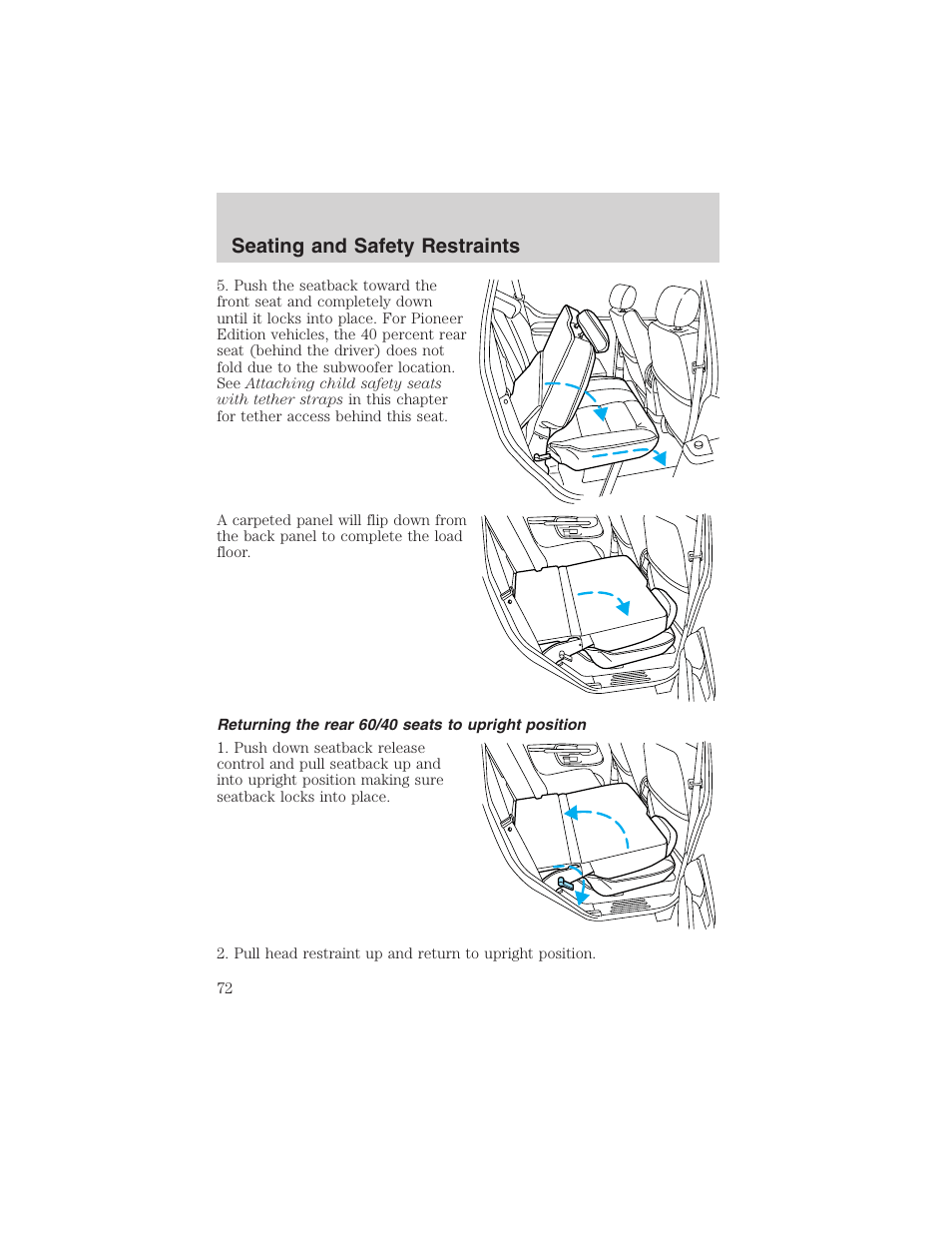 Seating and safety restraints | FORD 2002 Explorer Sport Trac User Manual | Page 72 / 200