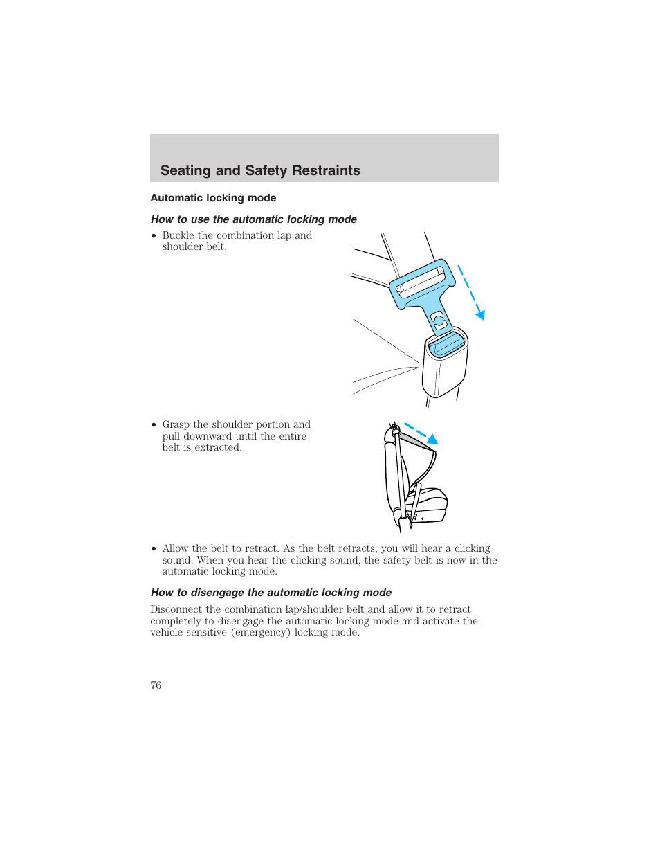 Seating and safety restraints | FORD 2002 Explorer Sport Trac User Manual | Page 76 / 200