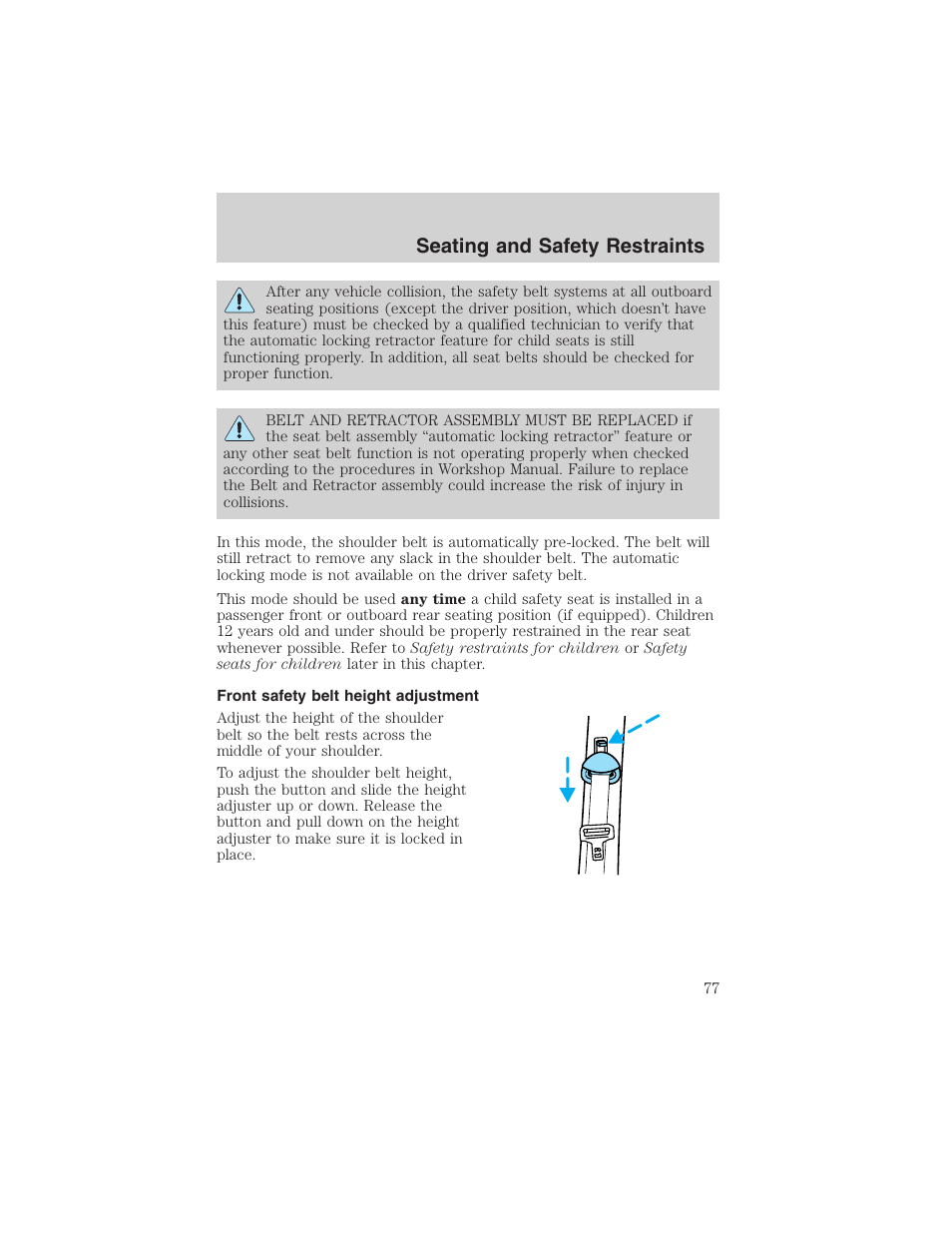 Seating and safety restraints | FORD 2002 Explorer Sport Trac User Manual | Page 77 / 200