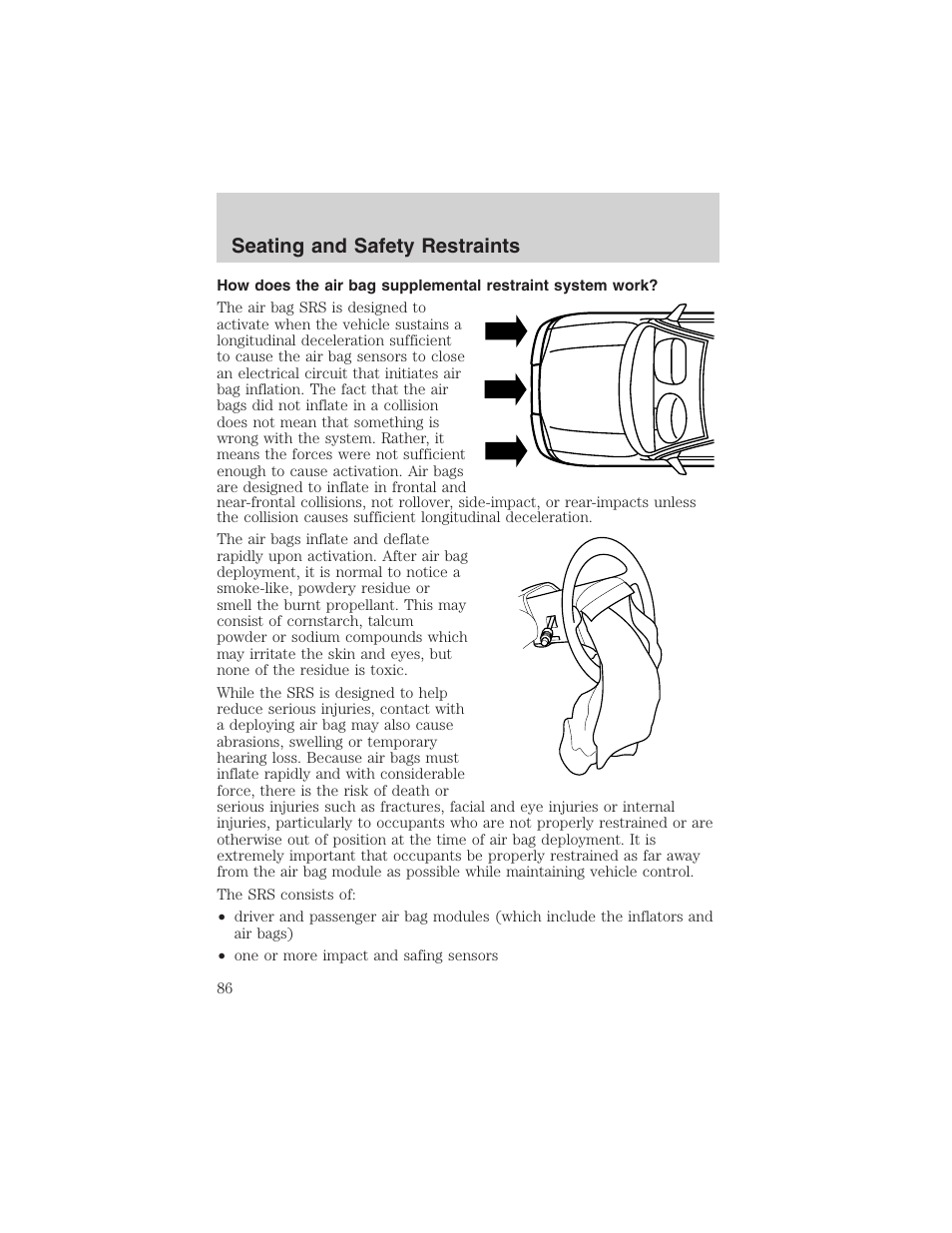 Seating and safety restraints | FORD 2002 Explorer Sport Trac User Manual | Page 86 / 200